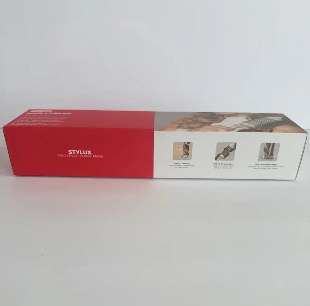 NEW! TYMO Stylux 1.7in Ceramic Curling Brush Dual Voltage 410°F White
